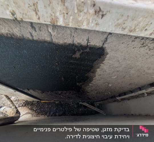 יחידת מיזוג אוויר מלוכלכת עם לכלוך ואבק